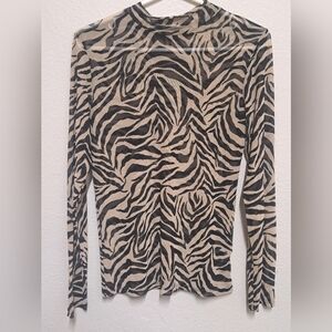 Free Kisses XL Zebra Print Sheer Mesh Long Sleeve Top Y2K Stretch Shirt